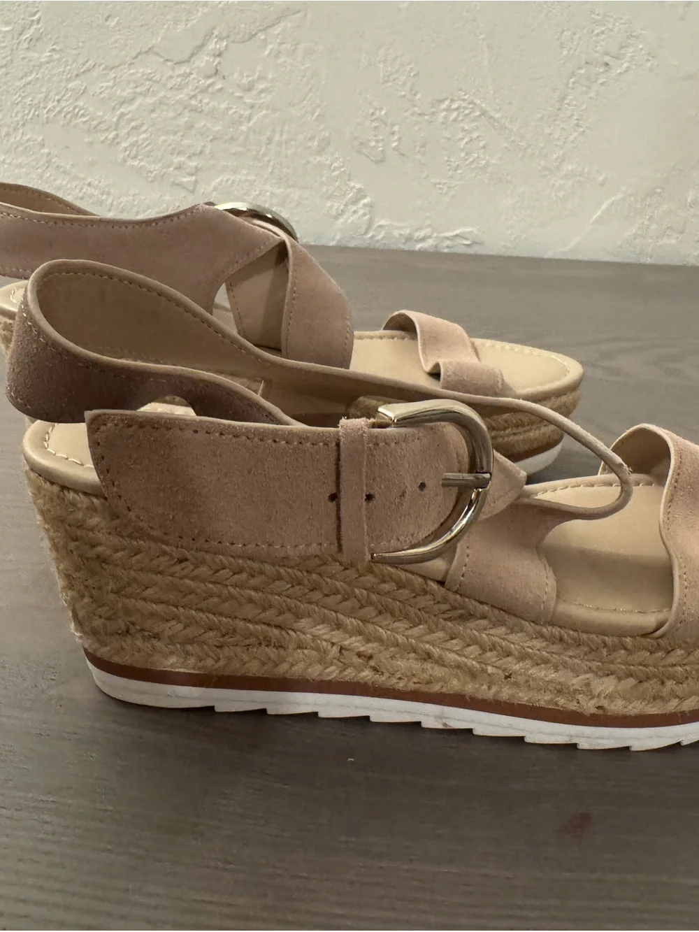 Womens Beige Espadrille Wedge Sandals - Neutral Casual